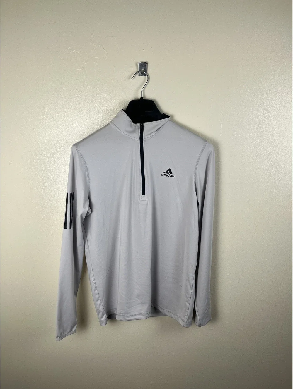 Adidas Quarter-Zip Pullover Men's Small Light Grey Mock Collar Performance